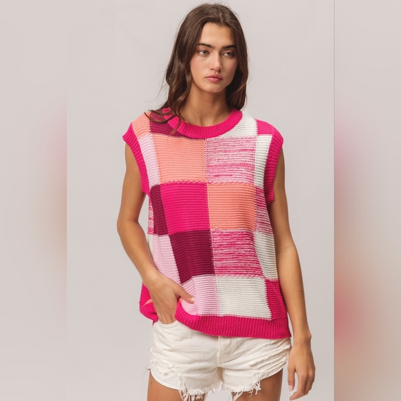 BiBi Color Block Round Neck Sweater Vest - Picture 2 of 5